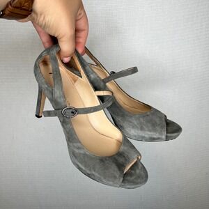 Via Spiga Gray Suede Peep Toe Heels Mary Jane Pumps Shoes‎ Women's Size 8M